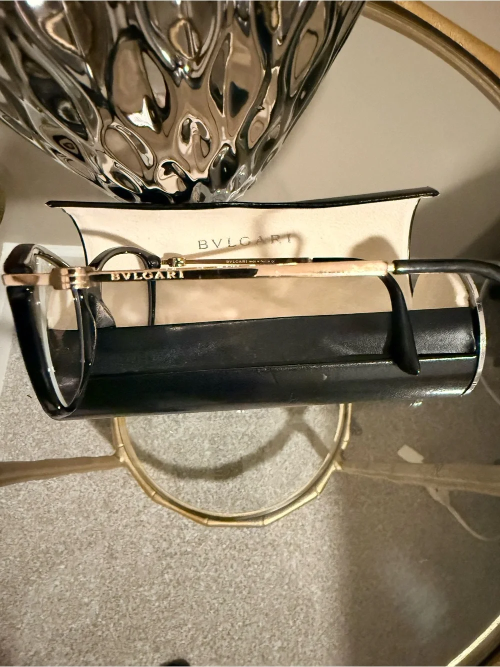 Bvlgari Gold and Black Designer Eyeglass Frames